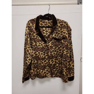 Intimate Options Leopard Print Top Button Down Shirt Blouse Animal Print Velvet